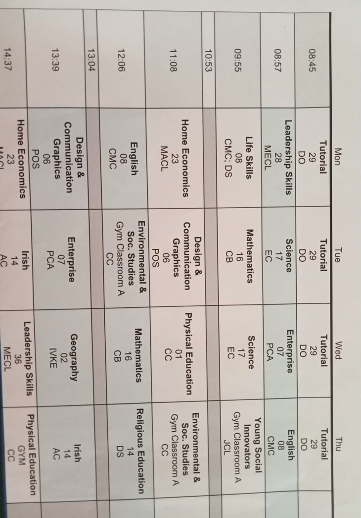 Mein Stundenplan für das Transition Year  | © Marie Wolf